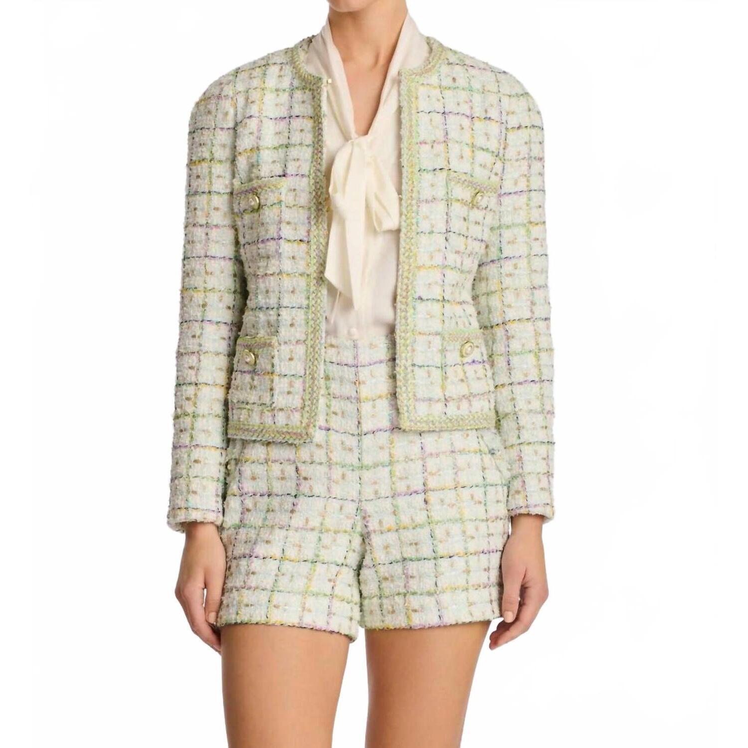 New Weill Pastel Tweed Jacket With Braided Trim In Green